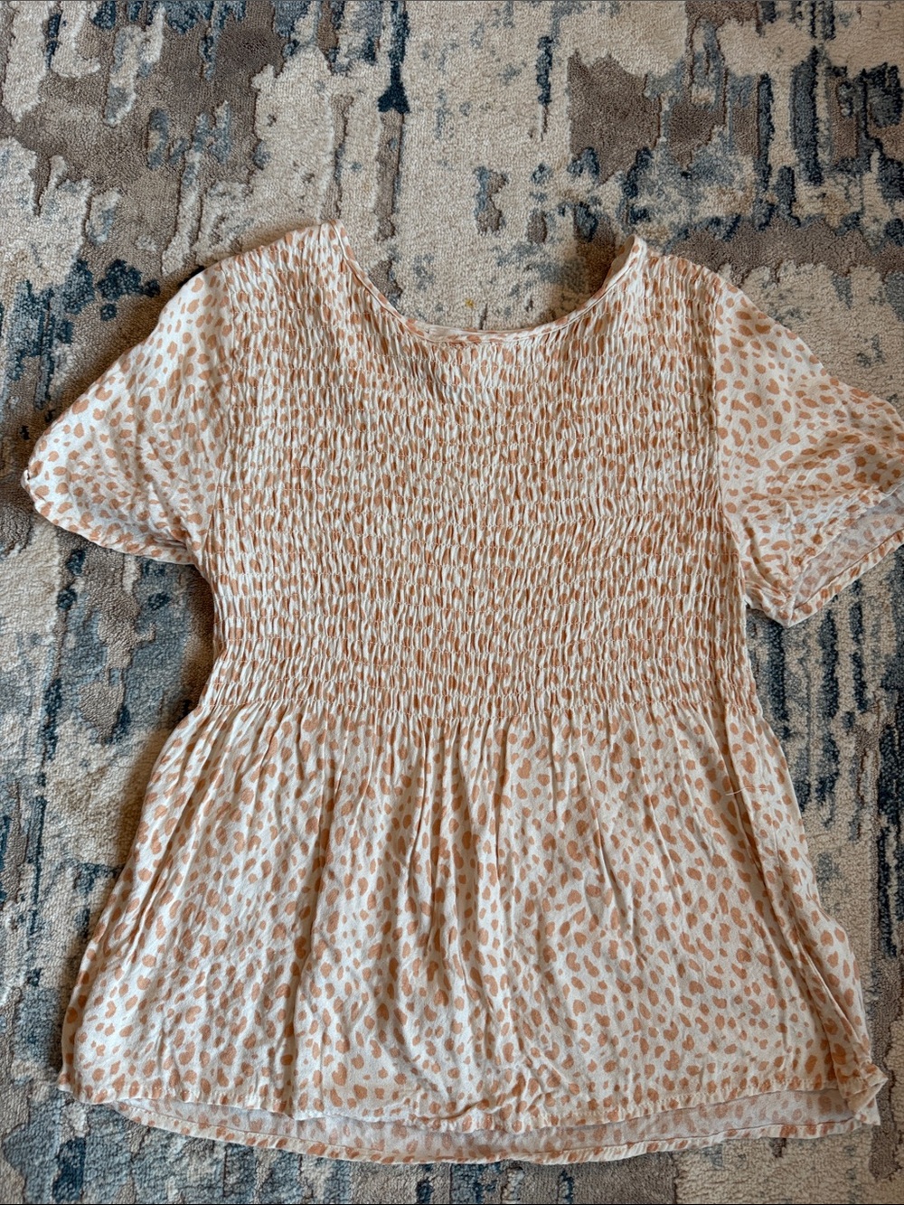 URBAN Romantics Cream Peplum Top with Light Brown Spot Print